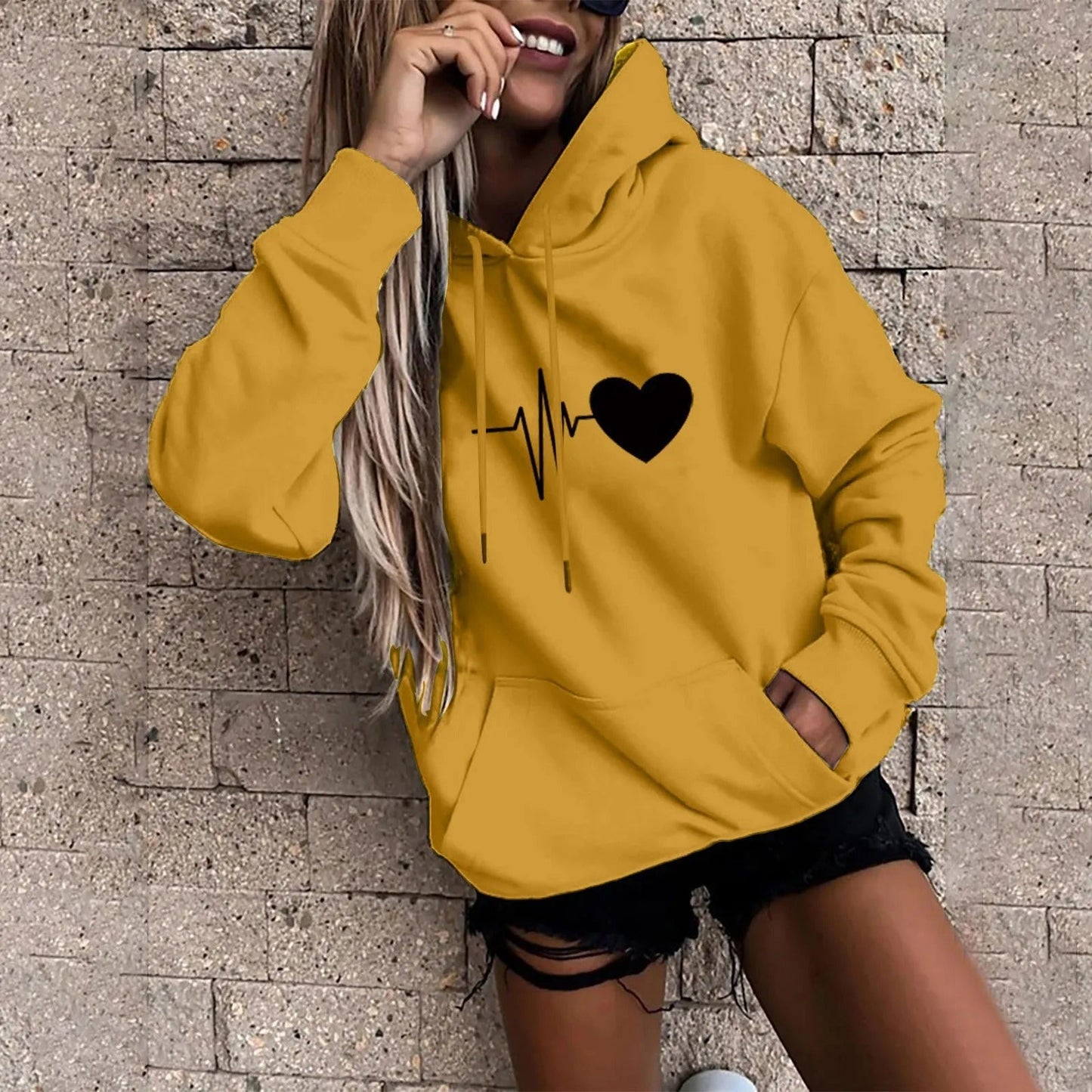 Tatjana® | Heart and heartbeat print hoodie for women