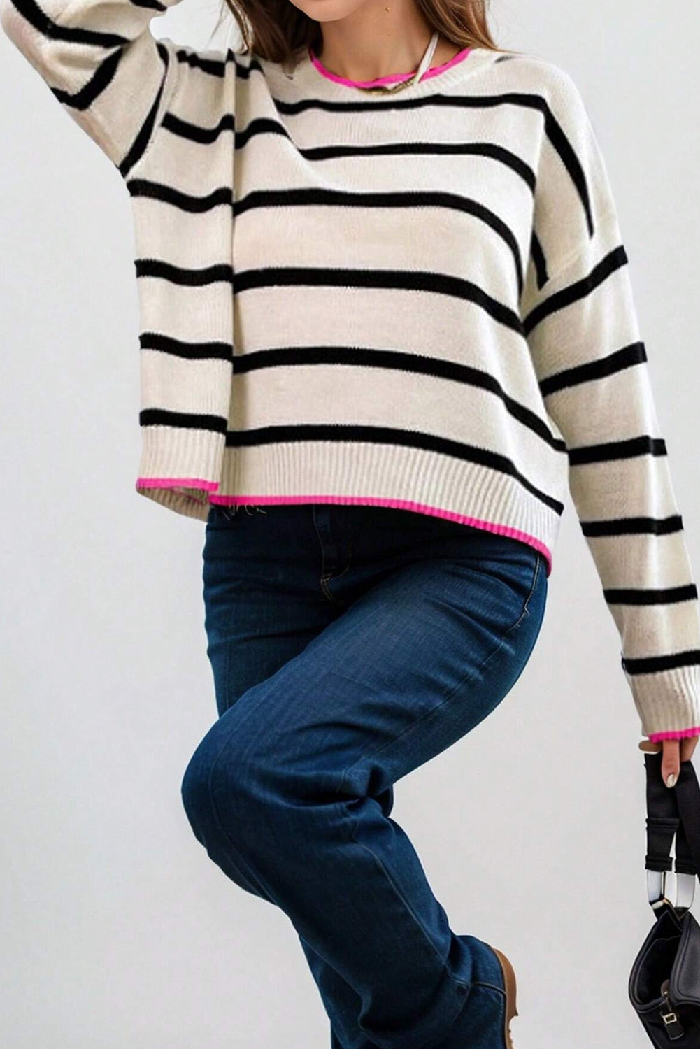 Zaida® | Modern and classic striped sweater with pink lining