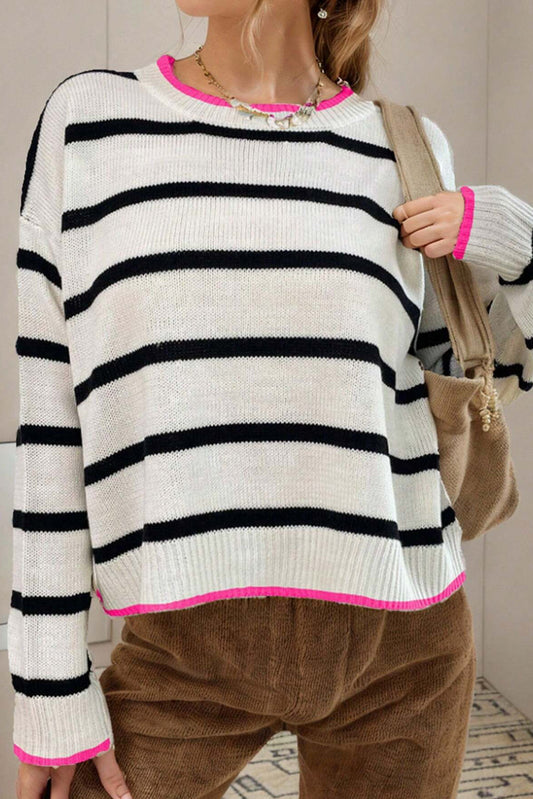 Zaida® | Modern and classic striped sweater with pink lining