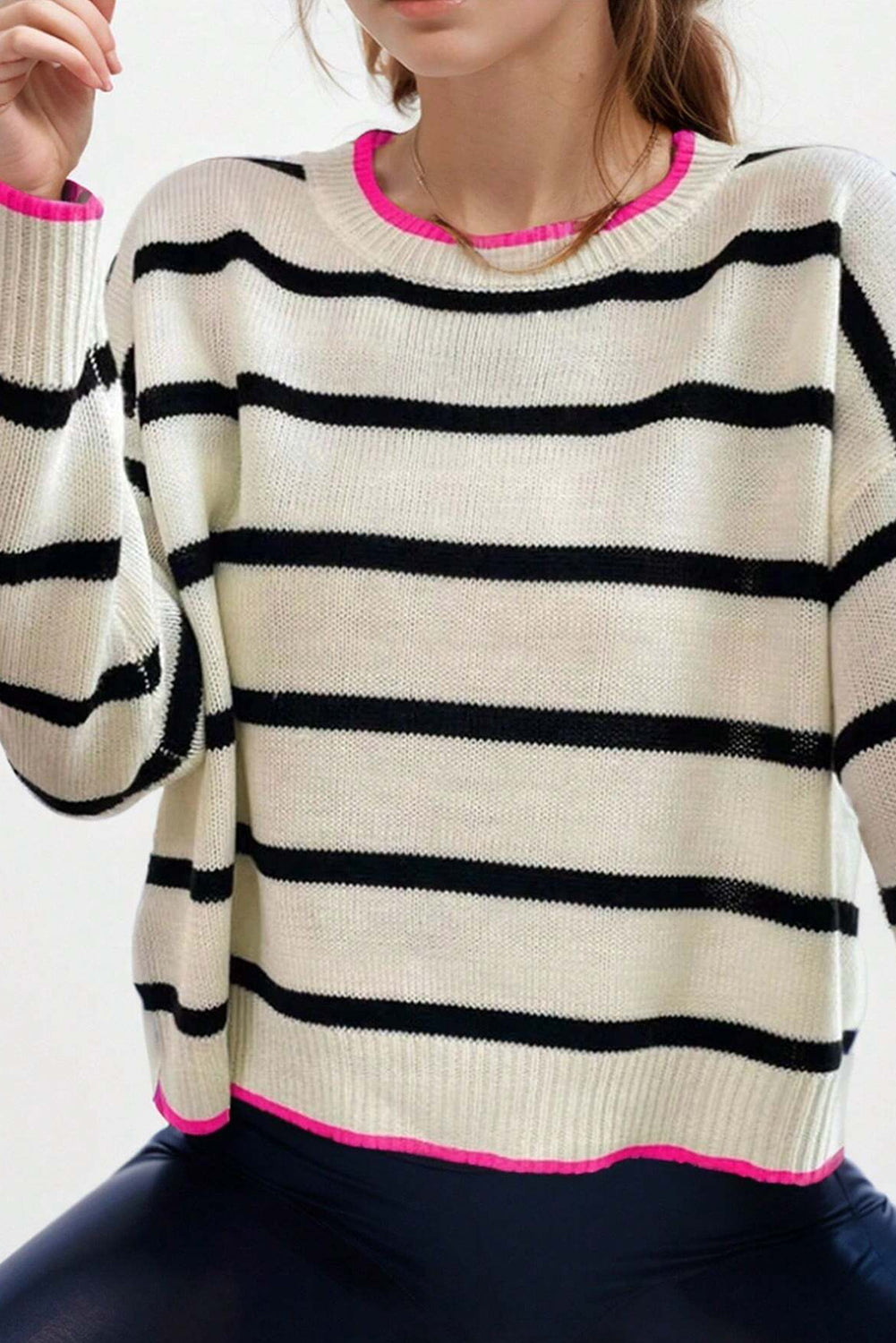 Zaida® | Modern and classic striped sweater with pink lining